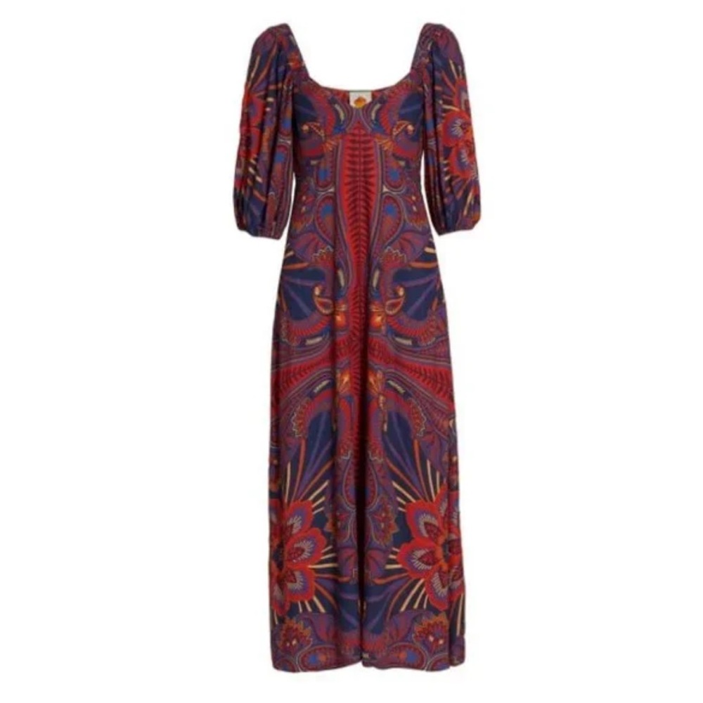 FARM Rio Red and Navy Macaw Paisley Puff-Sleeve Dress - Picture 2 of 9